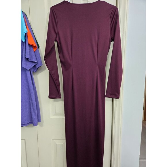 Koh Koh Womens Long Sleeve Wrap Maxi Dress Burgundy Polyester Size M - Picture 7 of 7